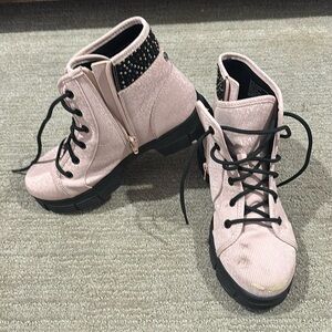 Pink combat boots with sparkle